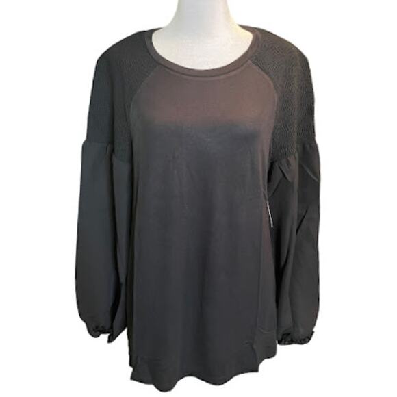 Ellen Tracy Black Long Sleeve, Mixed Media Top Size Medium NWT - Picture 2 of 6